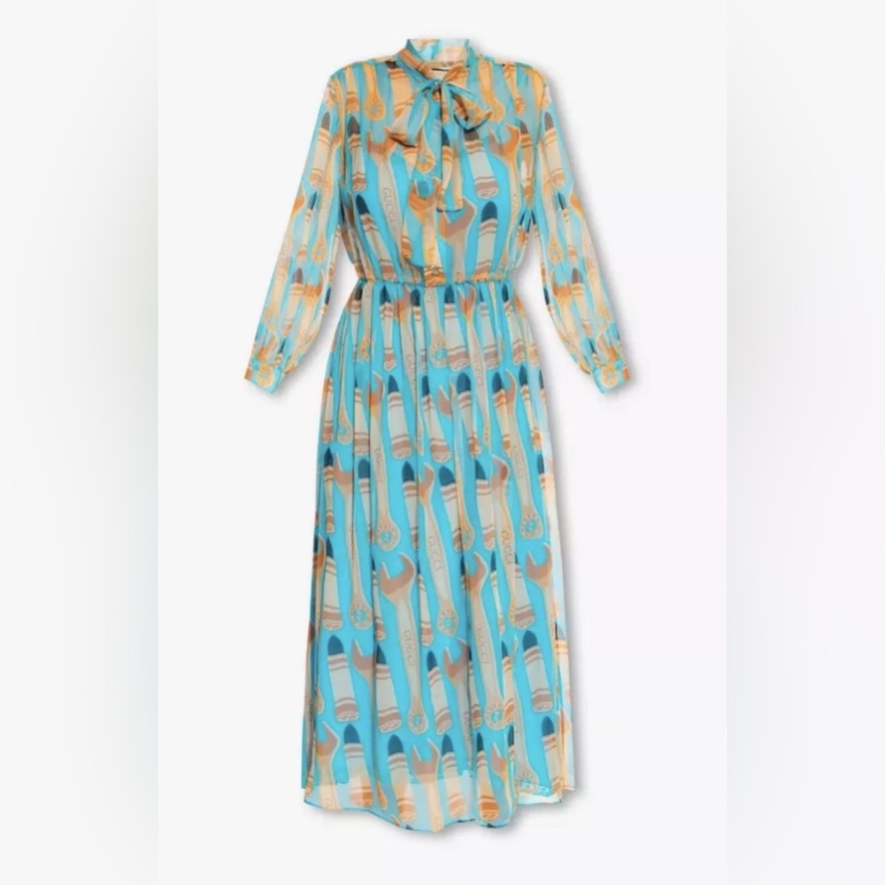 Gucci Lipstick and tool print silk Midi Dress